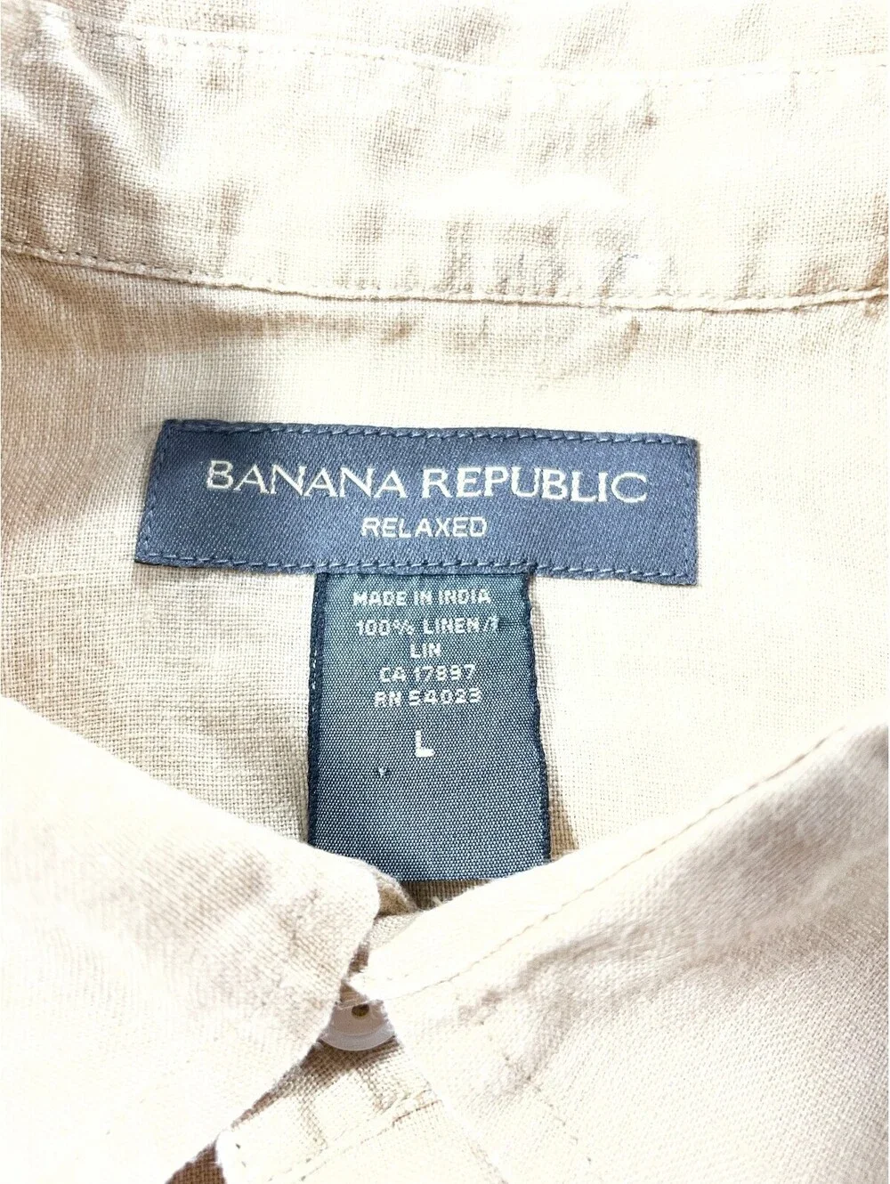 Men's Classic Banana Republic Large relaxed fit khaki linen shirt  button front